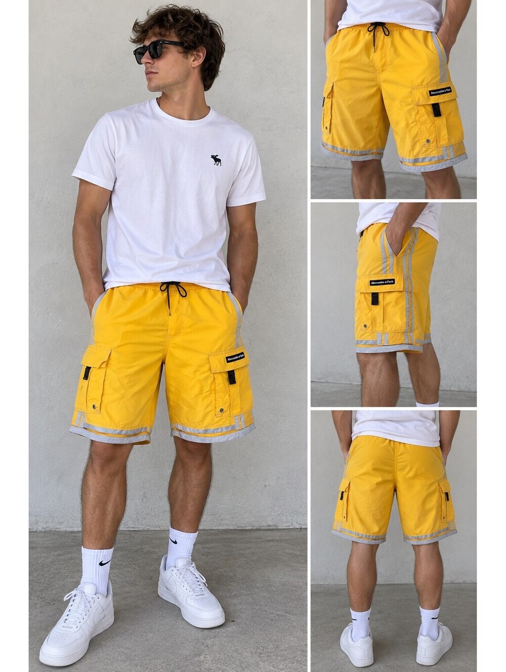 Abercrombie & Fitch Men’s Yellow Cargo Board Shorts XL Y2K Surf Skater